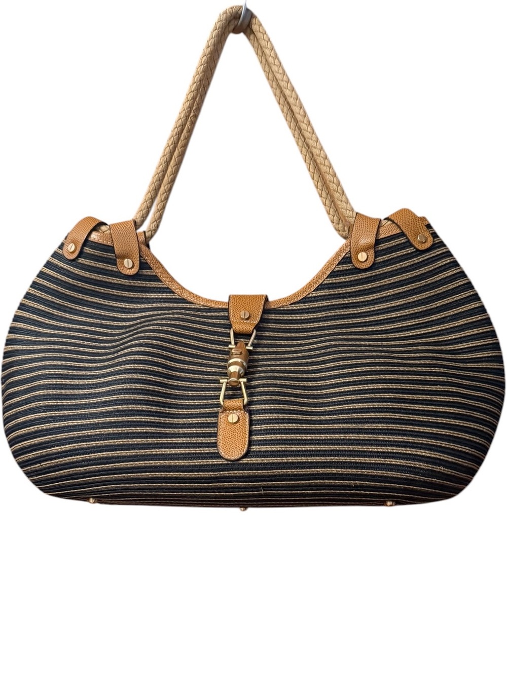 Eric Javits Black and Tan Striped Shoulder Bag